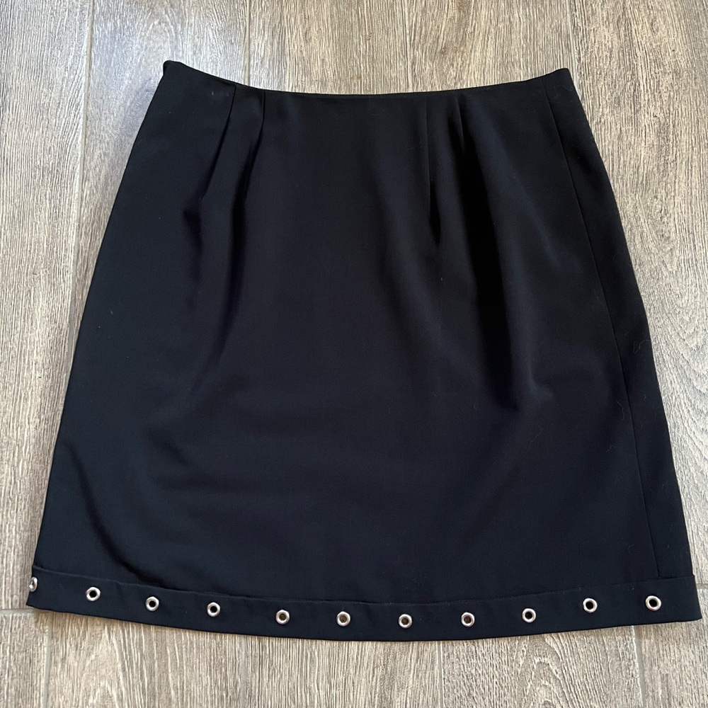 Apostrophe Black A-Line Skirt Size 8 | Grommet Hem Detail Classic Work Skirt